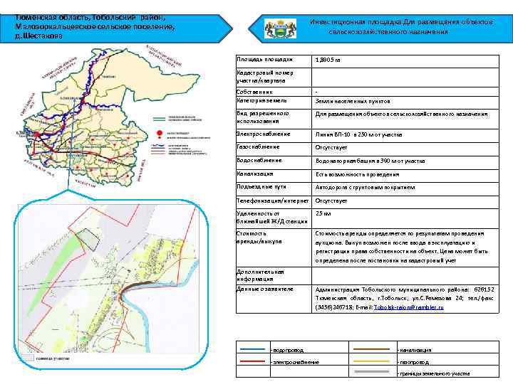 Тюменская область, Тобольский район, Малозоркальцевское сельское поселение, д. Шестакова Инвестиционная площадка Для размещения объектов