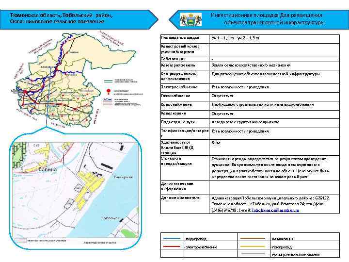 Тюменская область, Тобольский район, Овсянниковское сельское поселение Инвестиционная площадка Для размещения объектов транспортной инфраструктуры