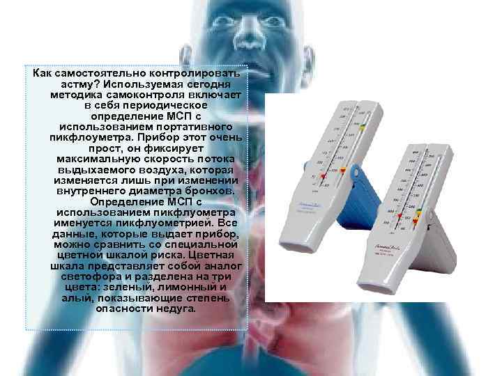 Как самостоятельно контролировать астму? Используемая сегодня методика самоконтроля включает в себя периодическое определение МСП