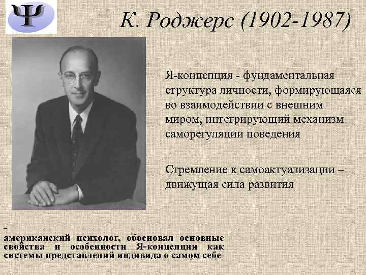 К. Роджерс (1902 -1987) Я-концепция - фундаментальная структура личности, формирующаяся во взаимодействии с внешним