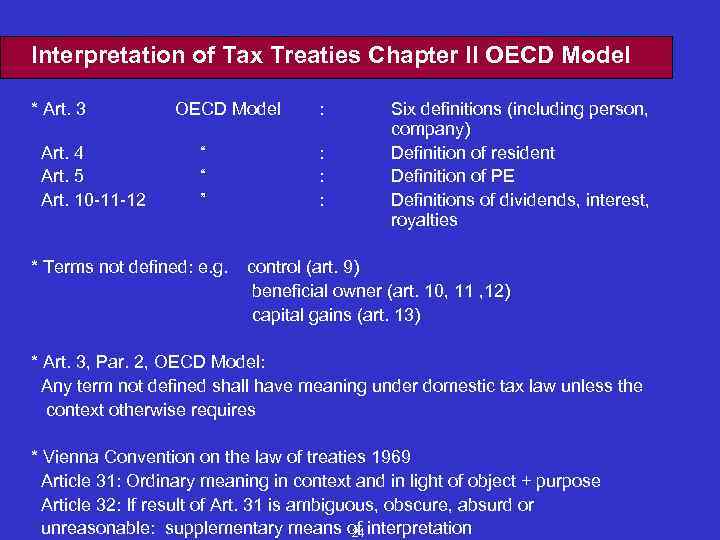 Interpretation of Tax Treaties Chapter II OECD Model * Art. 3 Art. 4 Art.