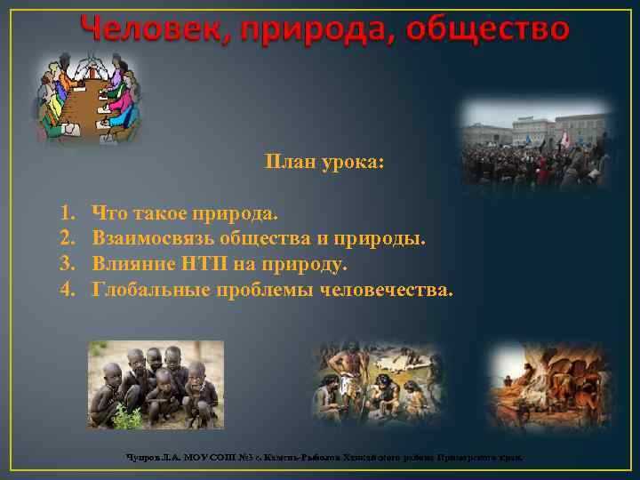 План урока: 1. 2. 3. 4. Что такое природа. Взаимосвязь общества и природы. Влияние