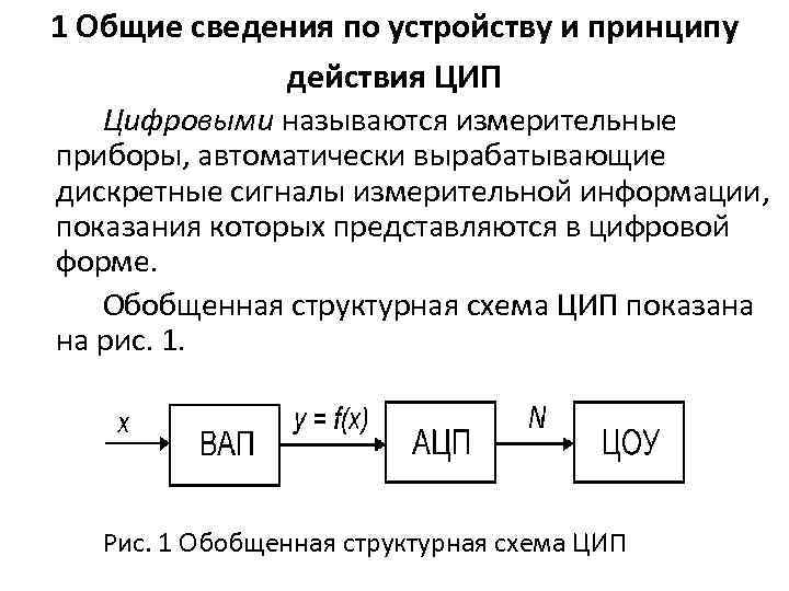 1 Общие сведения по устройству и принципу действия ЦИП Цифровыми называются измерительные приборы, автоматически