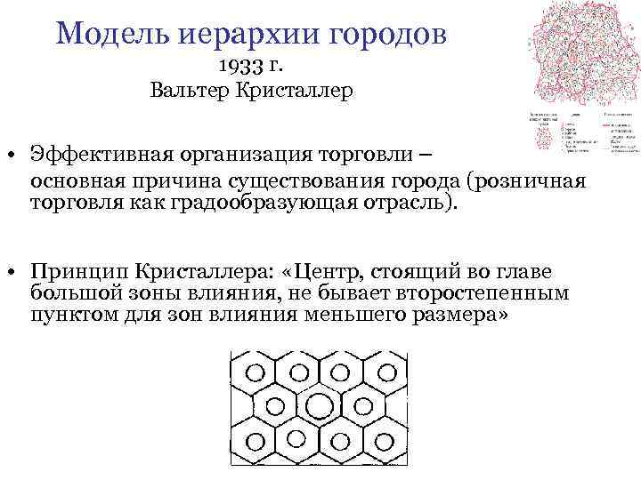 Модель иерархии городов 1933 г. Вальтер Кристаллер • Эффективная организация торговли – основная причина