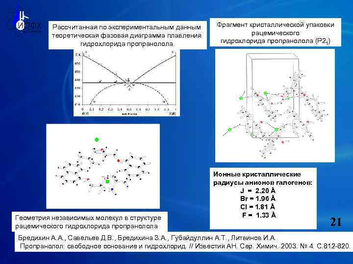Рассчитанная по экспериментальным данным теоретическая фазовая диаграмма плавления гидрохлорида пропранолола. Геометрия независимых молекул в