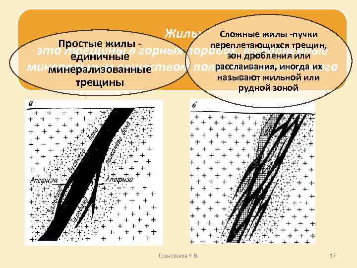 Жилы Сложные жилы -пучки Простые жилы переплетающихся трещин, это трещины в горных породах, выполненные