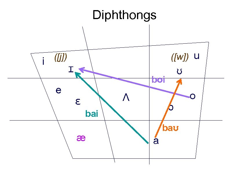 Diphthongs i ([w]) u ([j]) ɪ e ʊ boi Ʌ ɛ ɔ bai æ