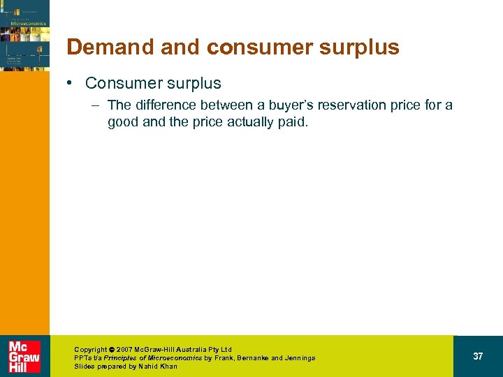 Demand consumer surplus • Consumer surplus – The difference between a buyer’s reservation price