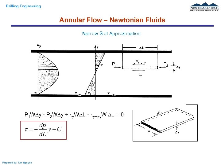 Drilling Engineering Annular Flow – Newtonian Fluids Narrow Slot Approximation P 1 y +