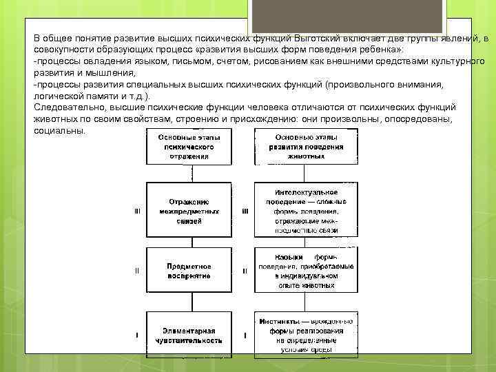 В общее понятие развитие высших психических функций Выготский включает две группы явлений, в совокупности