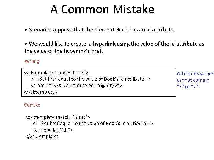 A Common Mistake • Scenario: suppose that the element Book has an id attribute.