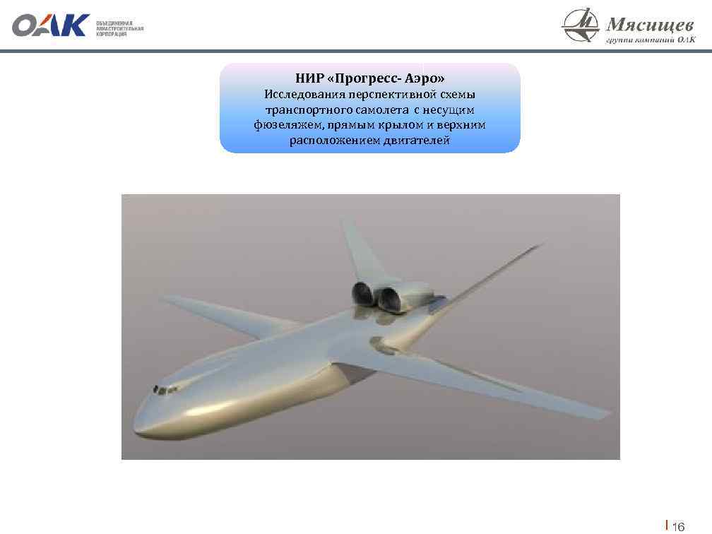 НИР «Прогресс- Аэро» Исследования перспективной схемы транспортного самолета с несущим фюзеляжем, прямым крылом и