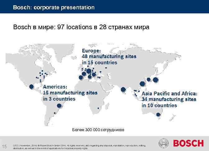 Bosch: corporate presentation Bosch в мире: 97 locations в 28 странах мира Более 300