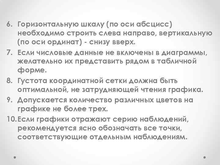 6. Горизонтальную шкалу (по оси абсцисс) необходимо строить слева направо, вертикальную (по оси ординат)