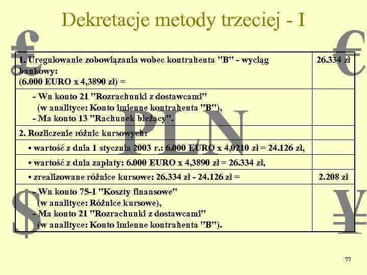 ₤ Dekretacje metody trzeciej - I 1. Uregulowanie zobowiązania wobec kontrahenta 