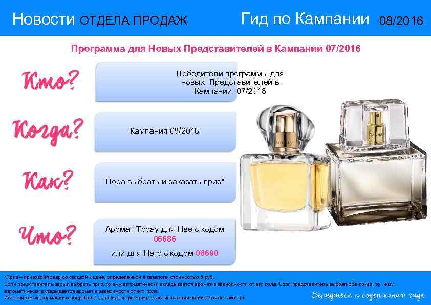 Новости ОТДЕЛА ПРОДАЖ Гид по Кампании 08/2016 Программа для Новых Представителей в Кампании 07/2016