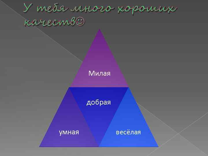 У тебя много хороших качеств Милая добрая умная весёлая 