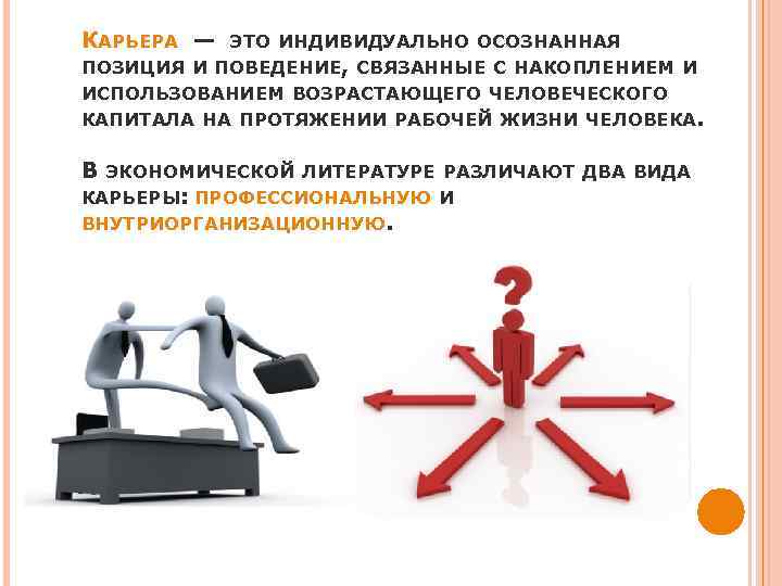 КАРЬЕРА — ЭТО ИНДИВИДУАЛЬНО ОСОЗНАННАЯ ПОЗИЦИЯ И ПОВЕДЕНИЕ, СВЯЗАННЫЕ С НАКОПЛЕНИЕМ И ИСПОЛЬЗОВАНИЕМ ВОЗРАСТАЮЩЕГО