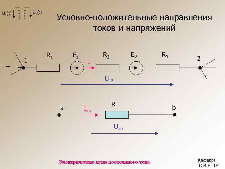 U 2(t) U 1(t) 1 Условно-положительные направления токов и напряжений R 1 E 1