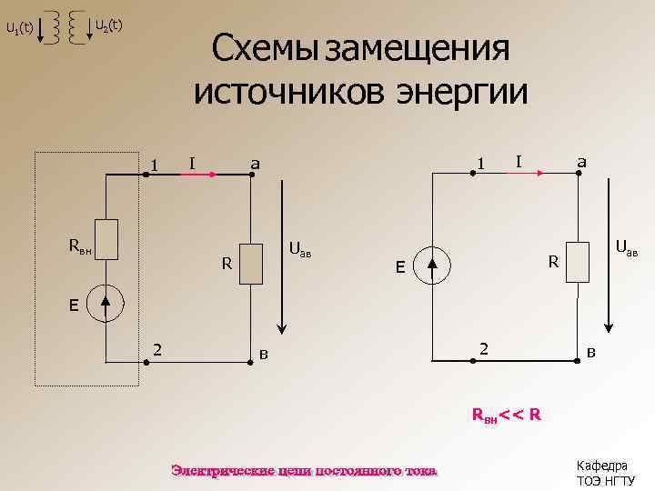 U 2(t) U 1(t) Схемы замещения источников энергии 1 Rвн I а 1 Uaв