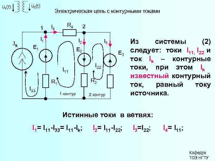 Суть расчета схемы методом контурных токов