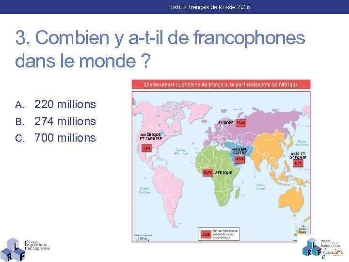 Institut français de Russie 2016 3. Combien y a-t-il de francophones dans le monde