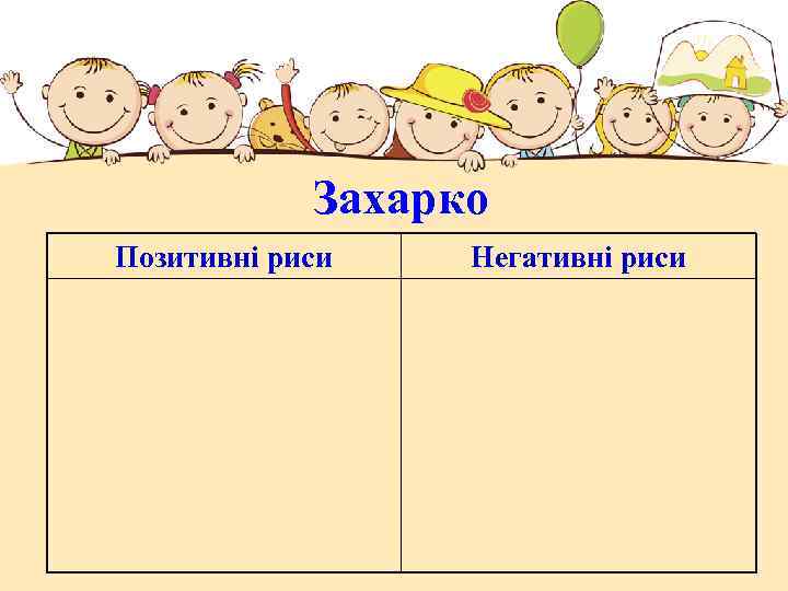 Захарко Позитивні риси Негативні риси 