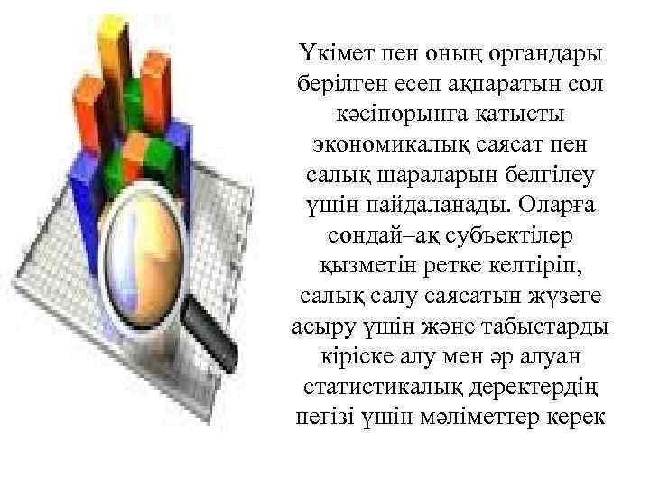 Үкімет пен оның органдары берілген есеп ақпаратын сол кәсіпорынға қатысты экономикалық саясат пен салық