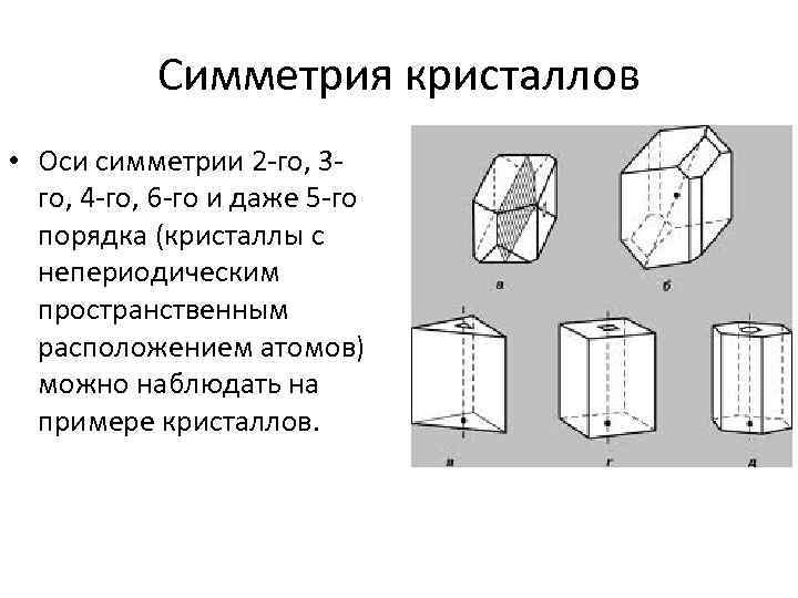 Симметрия кристаллов • Оси симметрии 2 -го, 3 го, 4 -го, 6 -го и