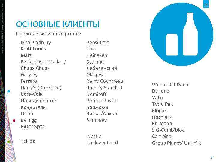 Copyright © 2012 The Nielsen Company. Confidential and proprietary. ОСНОВНЫЕ КЛИЕНТЫ Продовольственный рынок: •