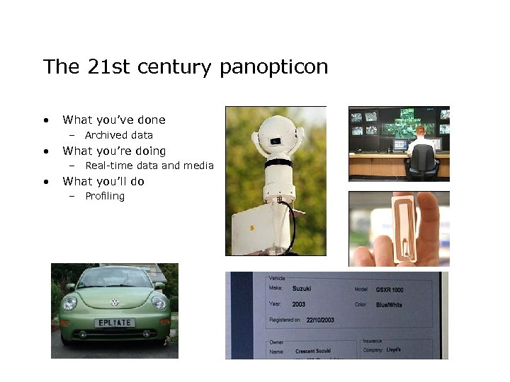 The 21 st century panopticon • What you’ve done – Archived data • What