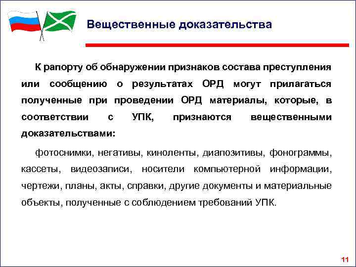Вещественные доказательства К рапорту об обнаружении признаков состава преступления или сообщению о результатах ОРД