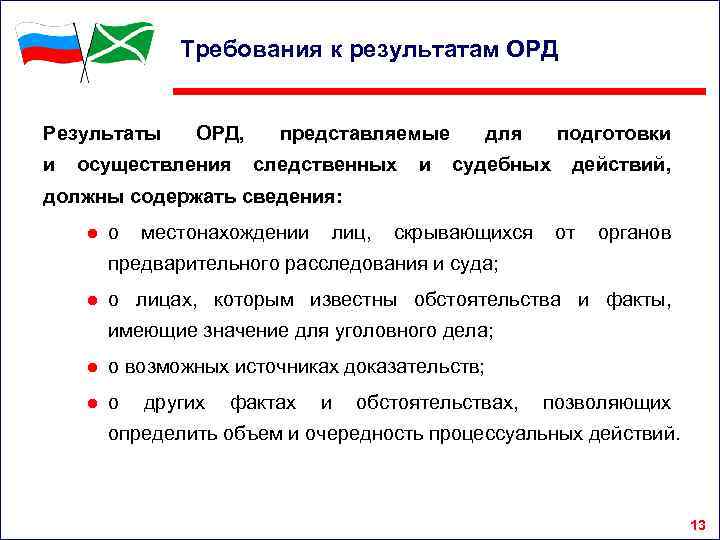Требования к результатам ОРД Результаты и ОРД, осуществления представляемые следственных и для подготовки судебных