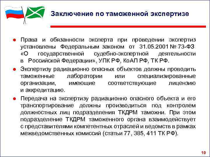 Заключение по таможенной экспертизе ● Права и обязанности эксперта при проведении экспертиз установлены Федеральным