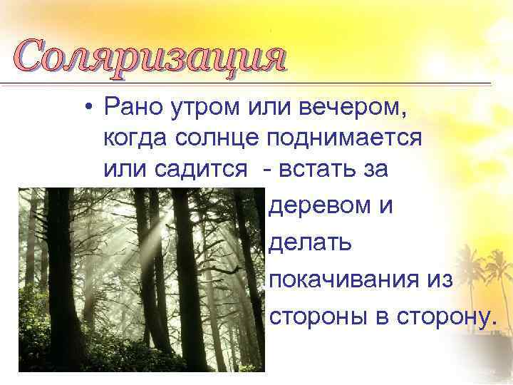  • Рано утром или вечером, когда солнце поднимается или садится - встать за