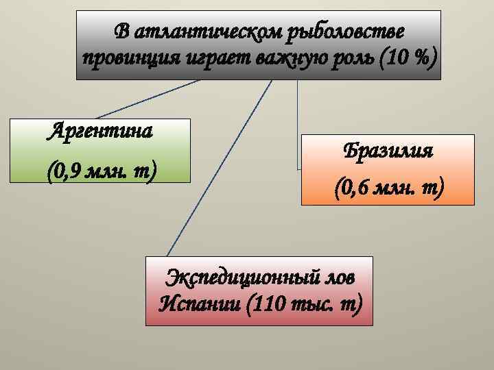 В атлантическом рыболовстве провинция играет важную роль (10 %) Аргентина (0, 9 млн. т)