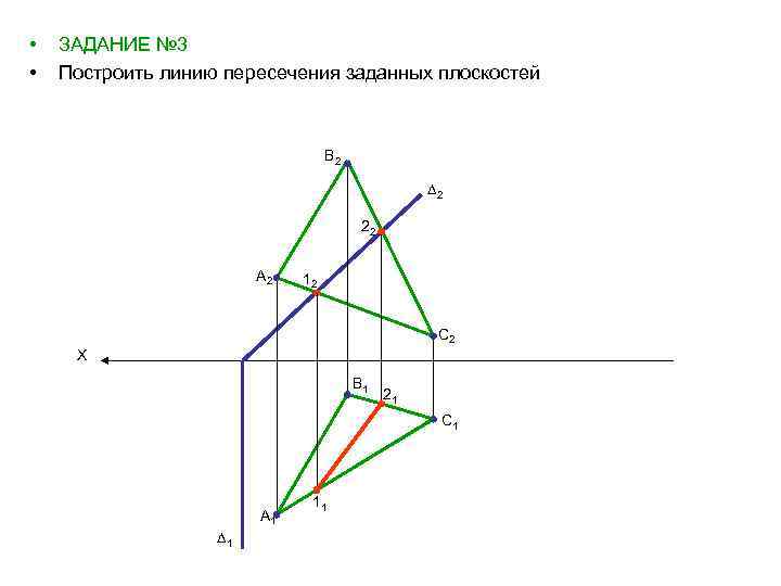 Линия пересечения плоскостей проходит. Линия пересечения плоскостей заданных следами. Линии пересечения 2х плоскостей. Построить линию пересечения плоскостей. Нахождение линии пересечения двух плоскостей заданных следами.