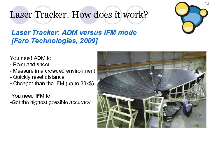 13 Laser Tracker: How does it work? Laser Tracker: ADM versus IFM mode [Faro