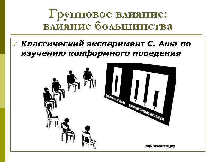 Групповое влияние: влияние большинства ü Классический эксперимент С. Аша по изучению конформного поведения 