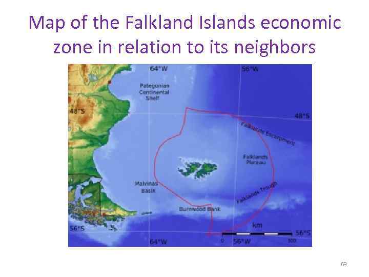 Map of the Falkland Islands economic zone in relation to its neighbors 63 