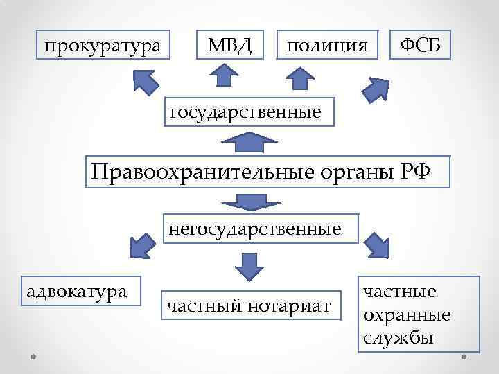 прокуратура МВД полиция ФСБ государственные Правоохранительные органы РФ негосударственные адвокатура частный нотариат частные охранные