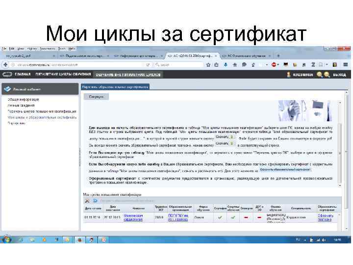 Мои циклы за сертификат 