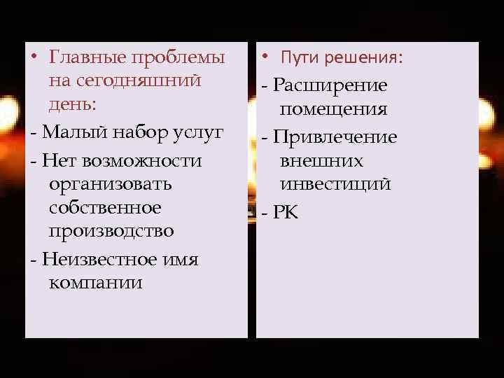  • Главные проблемы на сегодняшний день: - Малый набор услуг - Нет возможности