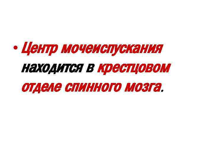  • Центр мочеиспускания находится в крестцовом отделе спинного мозга. 