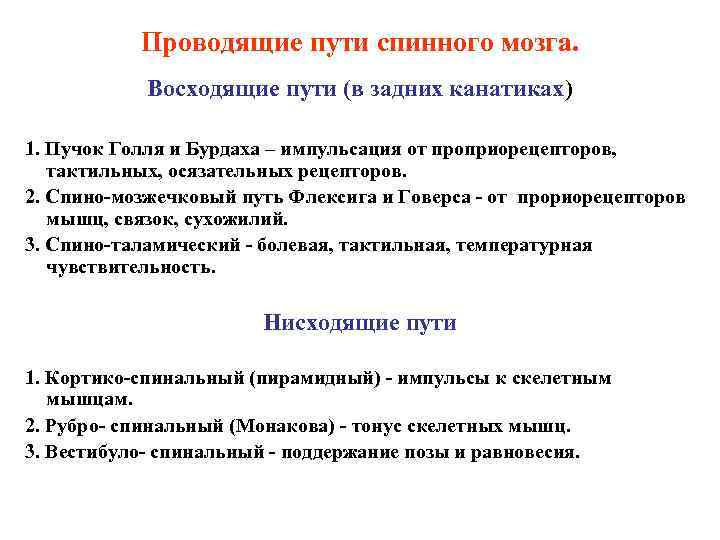 Проводящие пути спинного мозга. Восходящие пути (в задних канатиках) 1. Пучок Голля и Бурдаха