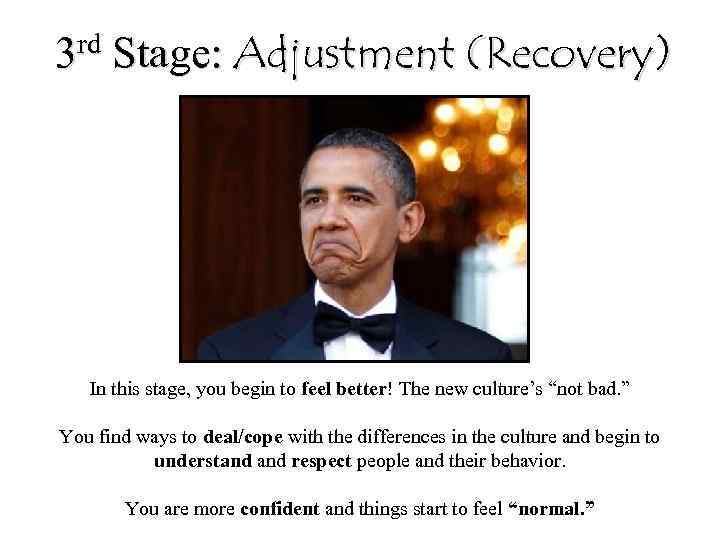 3 rd Stage: Adjustment (Recovery) In this stage, you begin to feel better! The