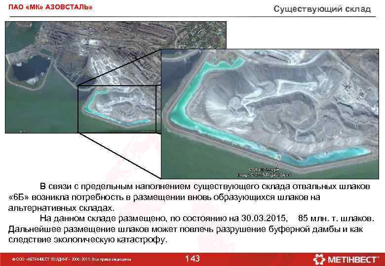 ПАО «МК» АЗОВСТАЛЬ» Существующий склад В связи с предельным наполнением существующего склада отвальных шлаков
