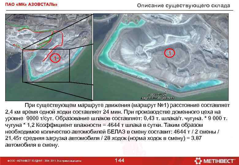 ПАО «МК» АЗОВСТАЛЬ» Описание существующего склада 1 1 При существующем маршруте движения (маршрут №