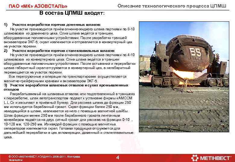ПАО «МК» АЗОВСТАЛЬ» Описание технологического процесса ЦПМШ В состав ЦПМШ входят: 1) Участок переработки