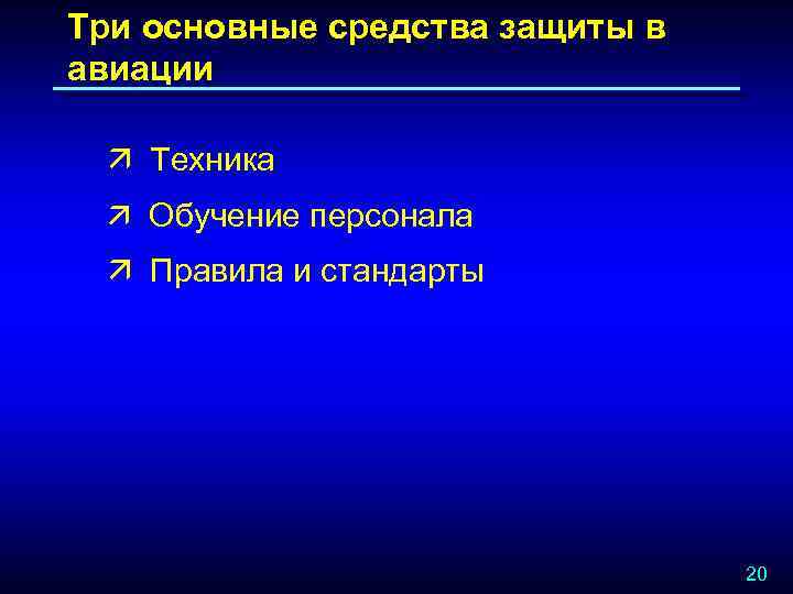 Три основные средства защиты в авиации ä Техника ä Обучение персонала ä Правила и